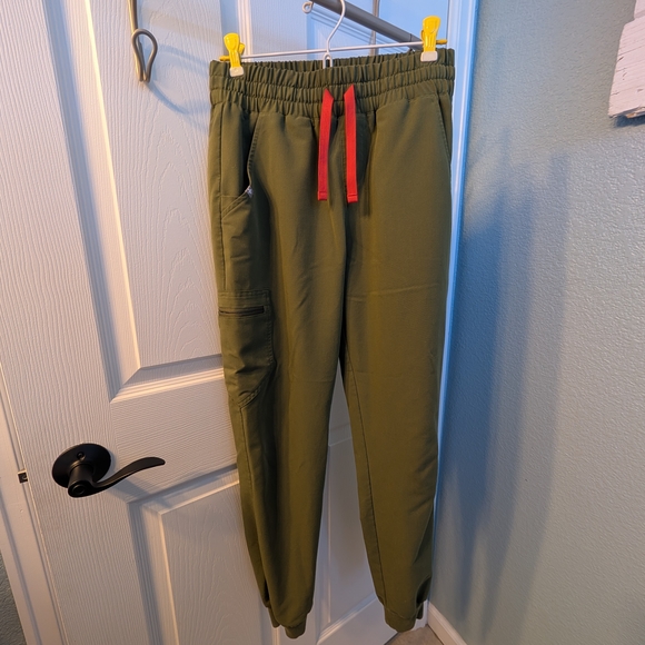 Olive Green Jogger Pants with Red Drawstring - Picture 1 of 3